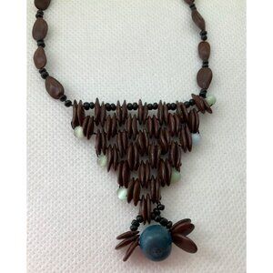 Handmade Brown Seeds and beads necklace Blue bead Boho*Read